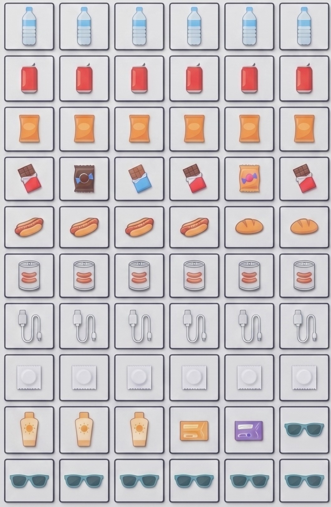 Mock-up van de inhoud van een LocalVendrs-automaat met food en non-food artikelen
